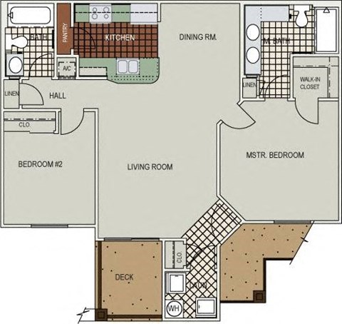 Floor plan for 2 beds, 2 baths, 1001 sqft