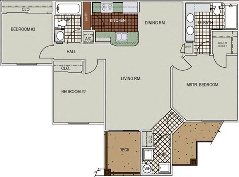 Floor plan for 3 beds, 2 baths, 1200 sqft