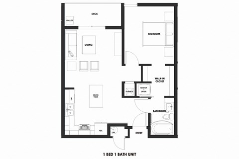 Floor plan for 1 bed, 1 bath, 700 sqft