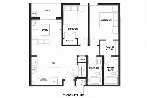 Floor plan for 2 beds, 2 baths, 900 sqft