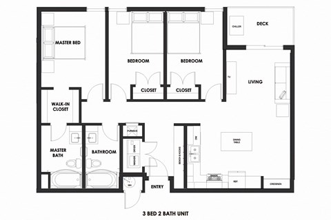 Floor plan for 3 beds, 2 baths, 1100 sqft