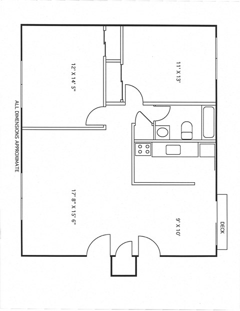 Floor plan for 2 beds, 1 bath, 900 sqft