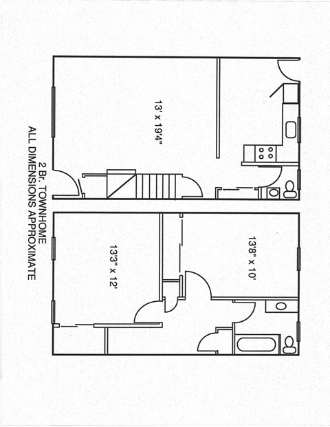 Floor plan for 2 beds, 2 baths, 999 sqft