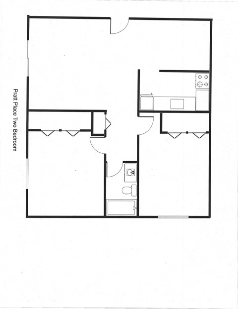 Floor plan for 2 beds, 1 bath, 780 sqft