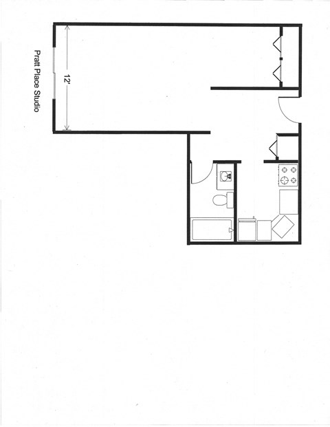 Floor plan for studio, 1 bath, 505 sqft
