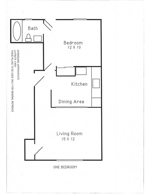 Floor plan for 1 bed, 1 bath, 497 sqft