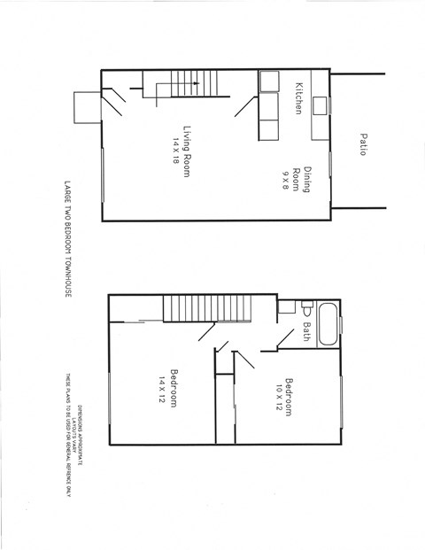 Floor plan for 2 beds, 1 bath, 852 sqft