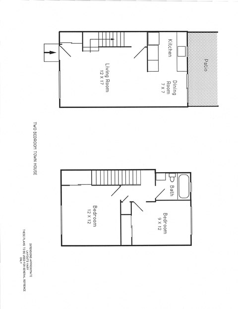 Floor plan for 2 beds, 1 bath, 772 sqft