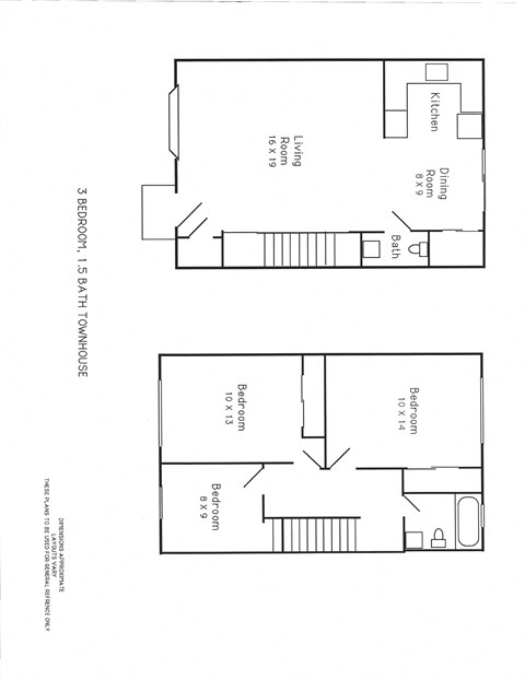 Floor plan for 3 beds, 1.5 baths, 1032 sqft