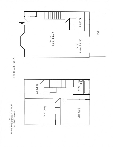 Floor plan for 3 beds, 1 bath, 1032 sqft