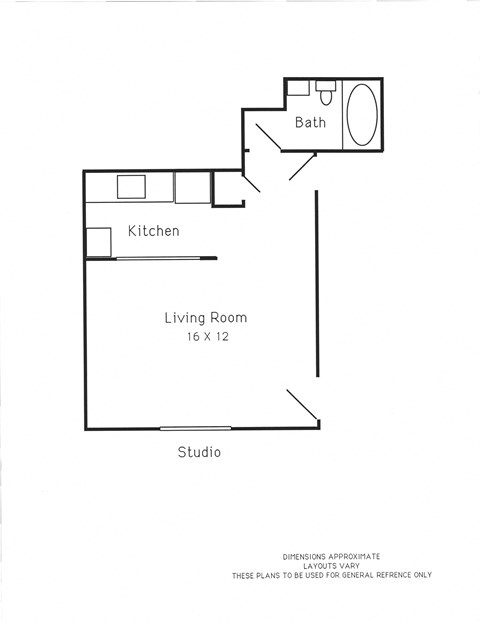 Floor plan for studio, 1 bath, 330 sqft