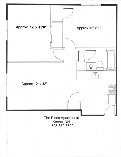 Floor plan for 2 beds, 1 bath, 771 sqft