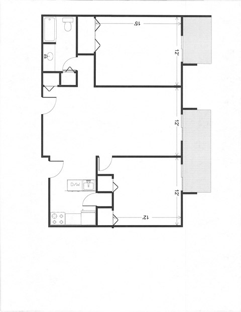 Floor plan for 2 beds, 1 bath, 875 sqft
