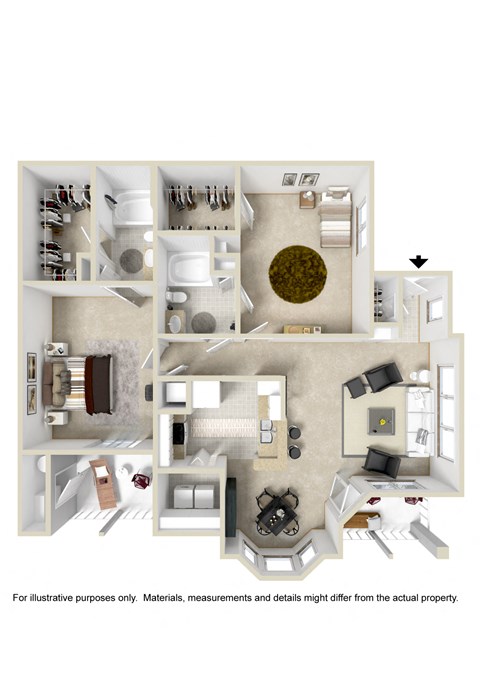 Floor plan for 2 beds, 2 baths, 1323 sqft