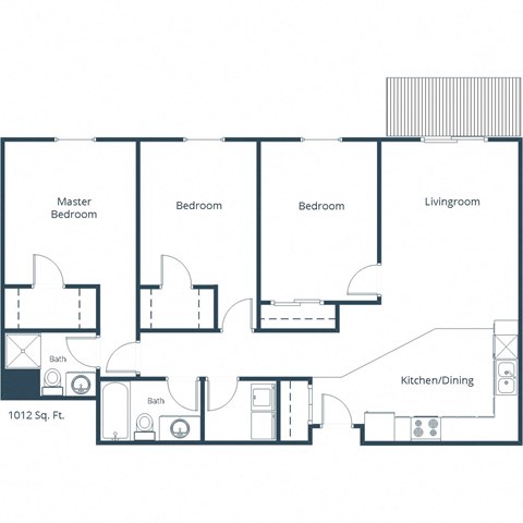 Floor plan for 3 beds, 1.8 baths, 1295 sqft