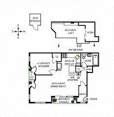 Brooklyn apartment for rent - A floor plan of a house with a kitchen, living room, and two bedrooms.