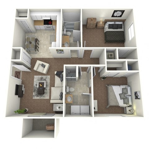 Floor plan for 2 beds, 2 baths