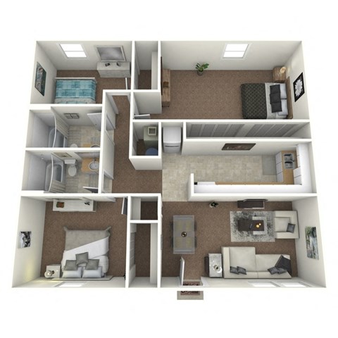 Floor plan for 3 beds, 2 baths