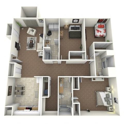 Floor plan for 3 beds, 3 baths