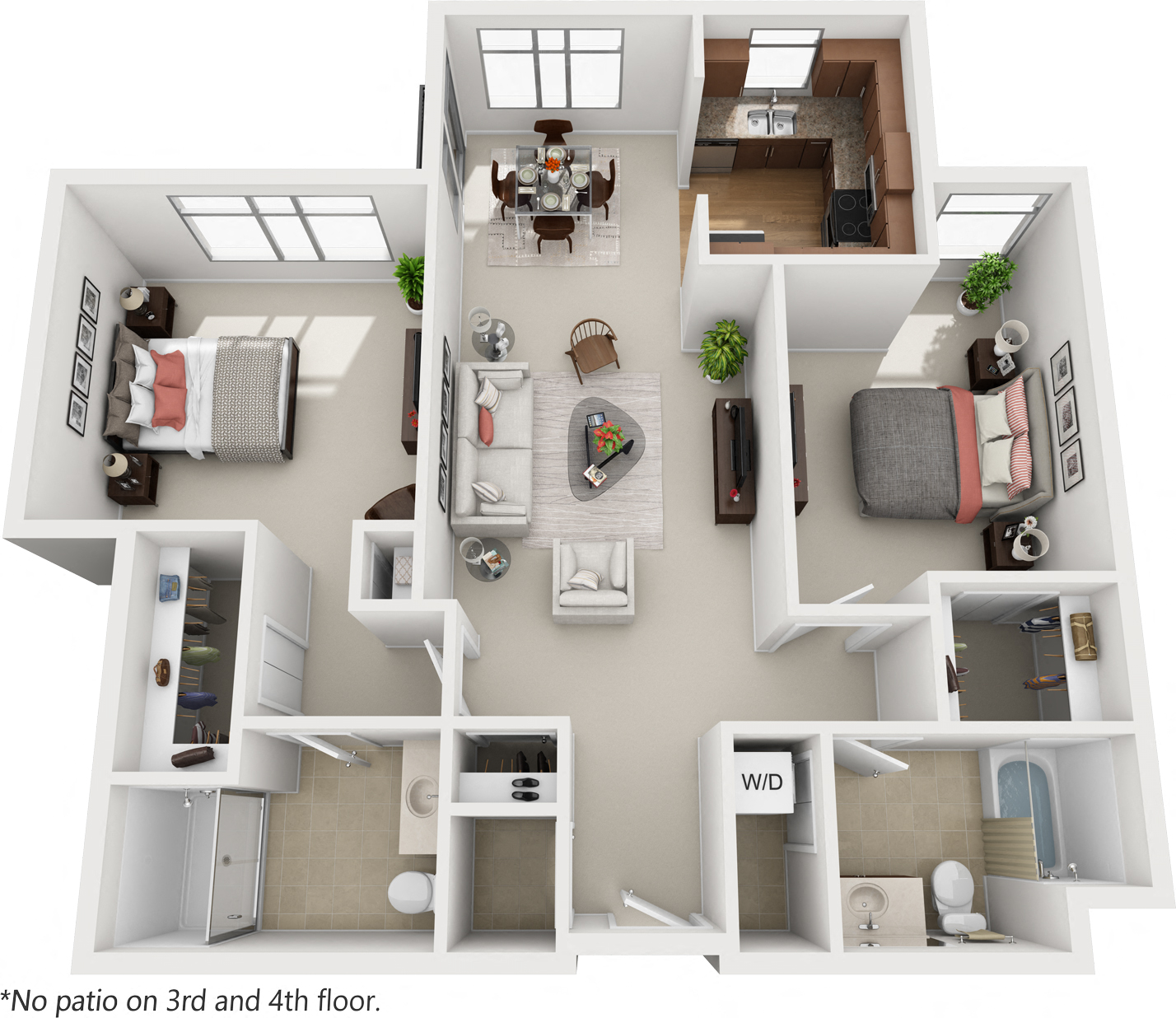 Floor plan for 2 beds, 2 baths, 1155 sqft