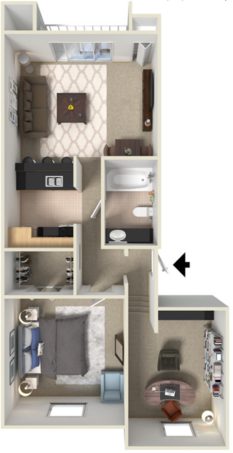 Floor plan for 1 bed, 1 bath, 700 sqft