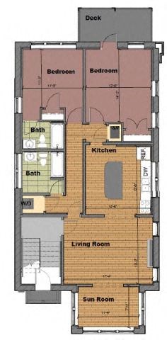 Floor plan for 2 beds, 2 baths, 1156 sqft