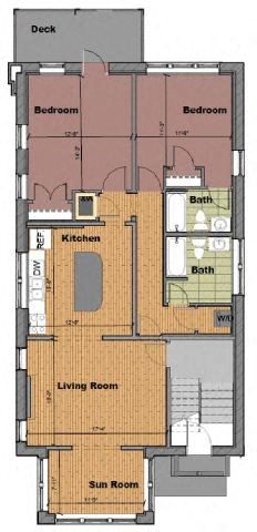 Floor plan for 2 beds, 2 baths, 1156 sqft