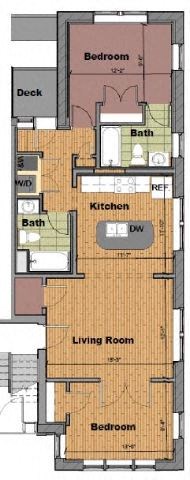 Floor plan for 2 beds, 2 baths, 892 sqft