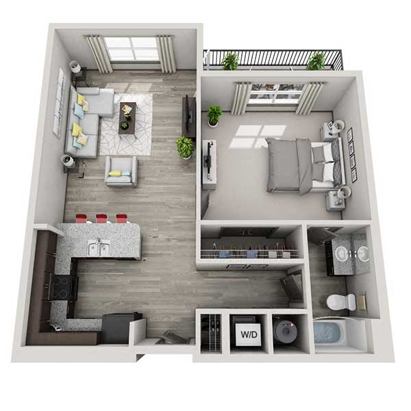 Floor plan for 1 bed, 1 bath, 847 sqft