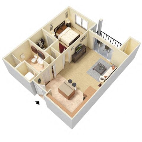 Floor plan for 1 bed, 1 bath, 780 sqft