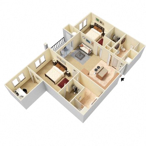 Floor plan for 2 beds, 2 baths, 1120 sqft