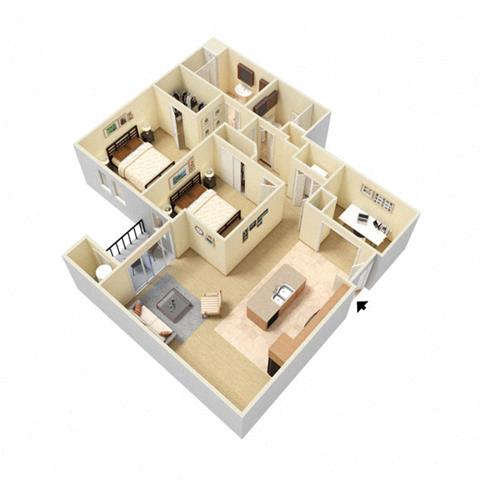 Floor plan for 2 beds, 2 baths, 1150 sqft