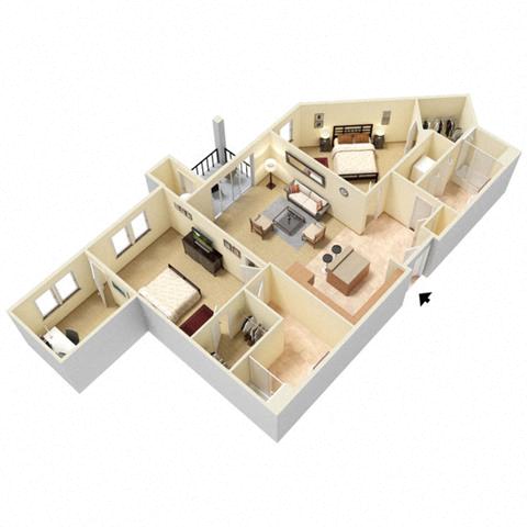 Floor plan for 2 beds, 2 baths, 1180 sqft