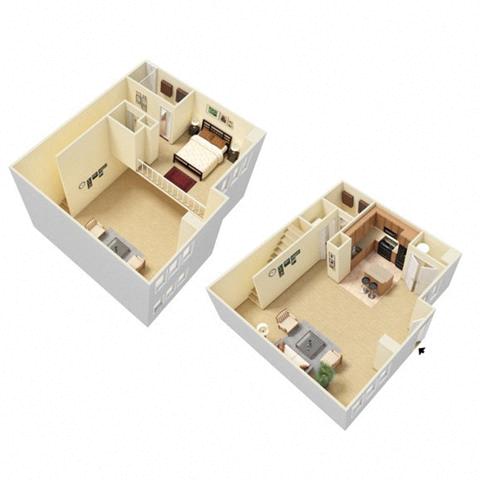 Floor plan for 1 bed, 1.5 baths, 1223 sqft