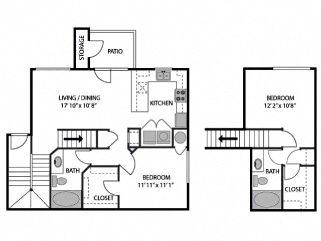 Floor plan for 2 beds, 2 baths, 1100 sqft