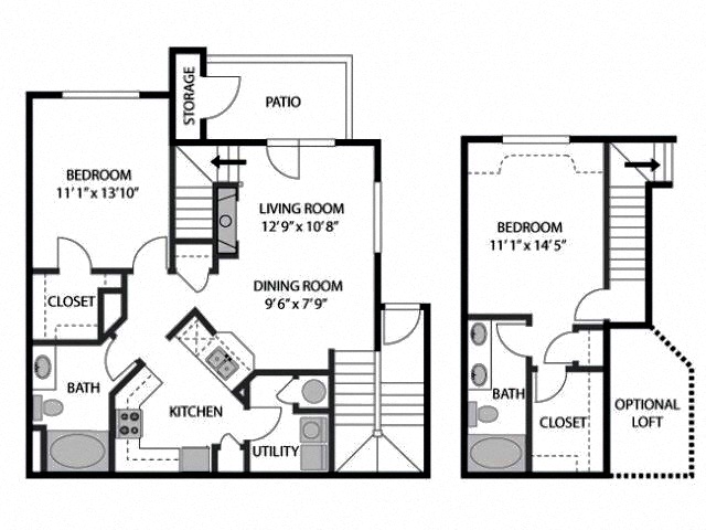 Floor plan for 2 beds, 2 baths, 1340 sqft