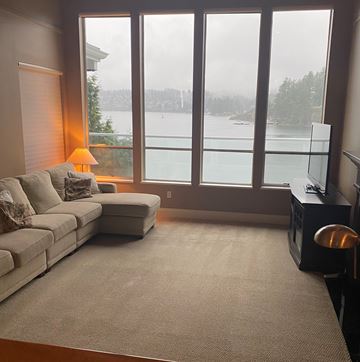Belcarra apartment for rent - A living room with a couch, a lamp, and a television.