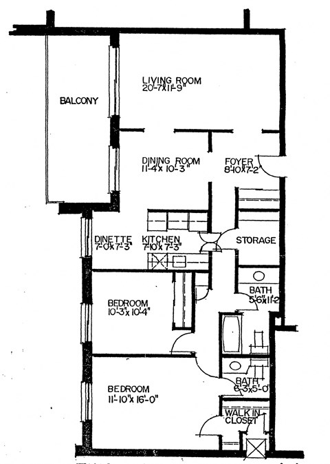 Floor plan for 2 beds, 1.5 baths, 1080 sqft