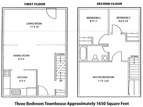 Floor plan for 3 beds, 1 bath, 1650 sqft