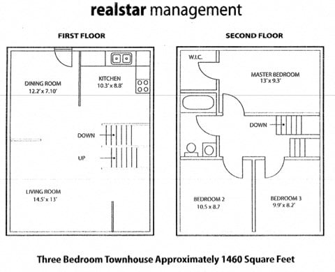 Floor plan for 3 beds, 1 bath, 1460 sqft