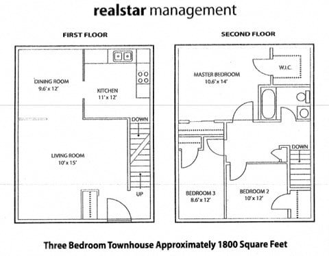 Floor plan for 3 beds, 1 bath, 1800 sqft