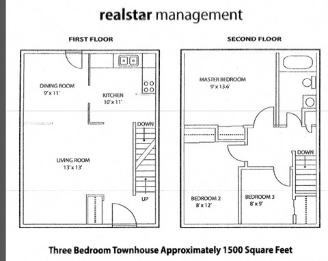 Floor plan for 3 beds, 1 bath, 1500 sqft