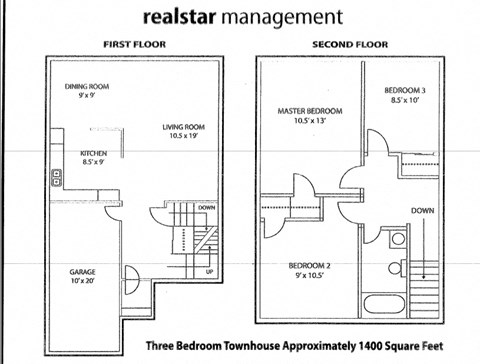 Floor plan for 3 beds, 1 bath, 1400 sqft