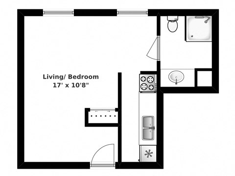 Floor plan for studio, 1 bath, 367 sqft