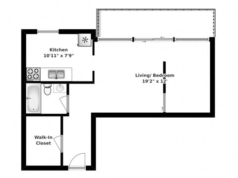Floor plan for studio, 1 bath, 508 sqft