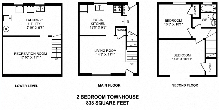 Floor plan for 2 beds, 1 bath