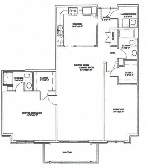 Floor plan for 2 beds, 2 baths, 1167 sqft