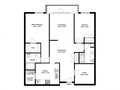 Floor plan for 2 beds, 2 baths, 1250 sqft