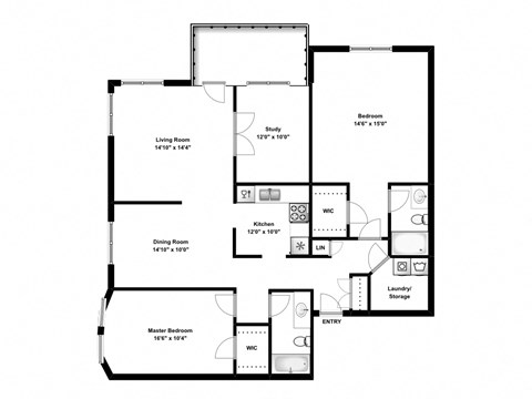 Floor plan for 2 beds, 2 baths, 1425 sqft