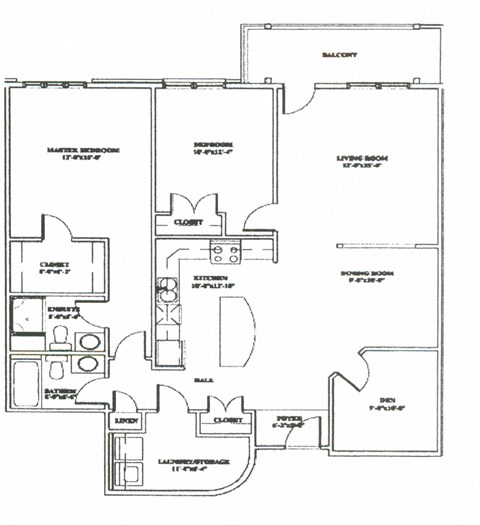 Floor plan for 2 beds, 2 baths, 1343 sqft